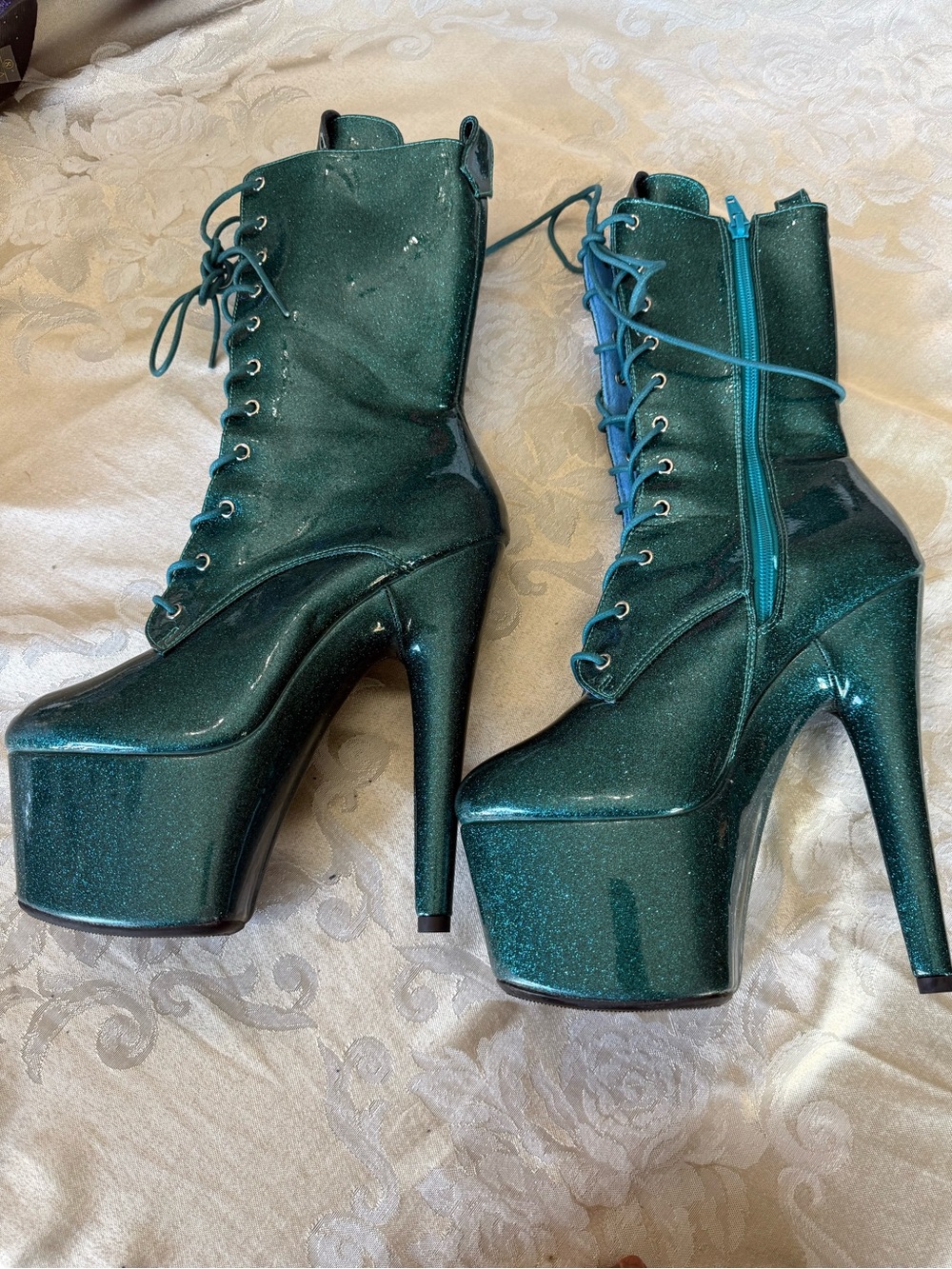 Hella Heels Glitteratti Ocean Eyes Platform Lace-Up Ankle Boots
